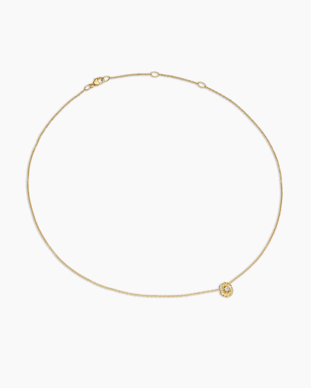 Womens Petite Infinity Pendant Necklace in 18ct Yellow Gold with Diamonds, 8mm