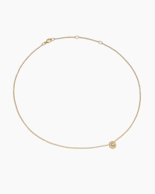 Womens Petite Infinity Pendant Necklace in 18K Yellow Gold with Diamonds, 8mm