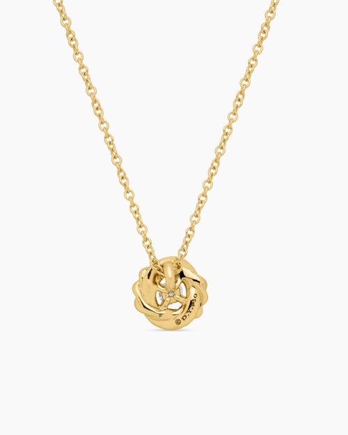 Womens Petite Infinity Pendant Necklace in 18K Yellow Gold with Diamonds, 8mm