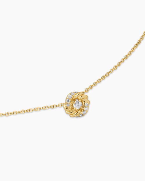 Womens Petite Infinity Pendant Necklace in 18K Yellow Gold with Diamonds, 8mm