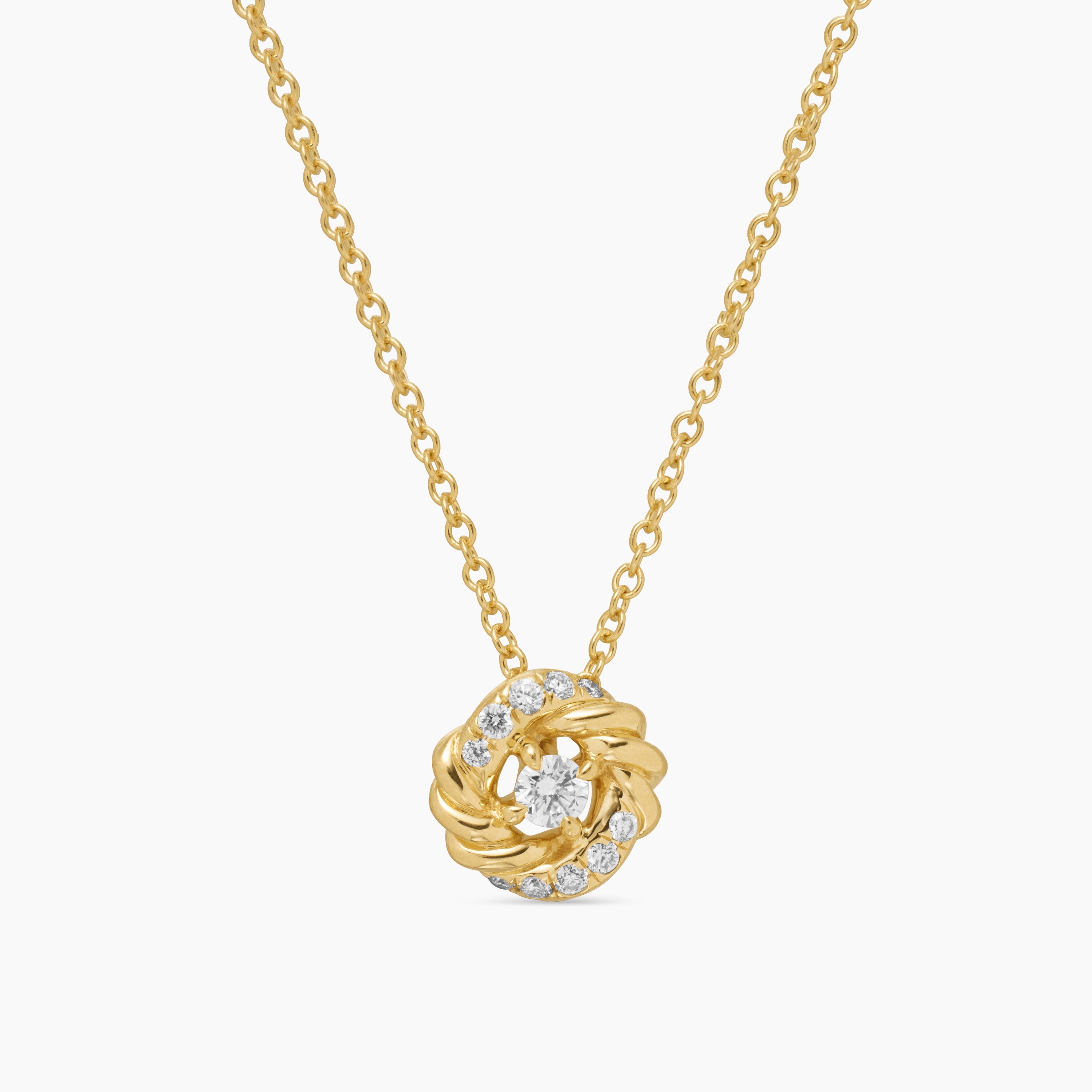 Womens Petite Infinity Pendant Necklace in 18K Yellow Gold with Diamonds, 8mm