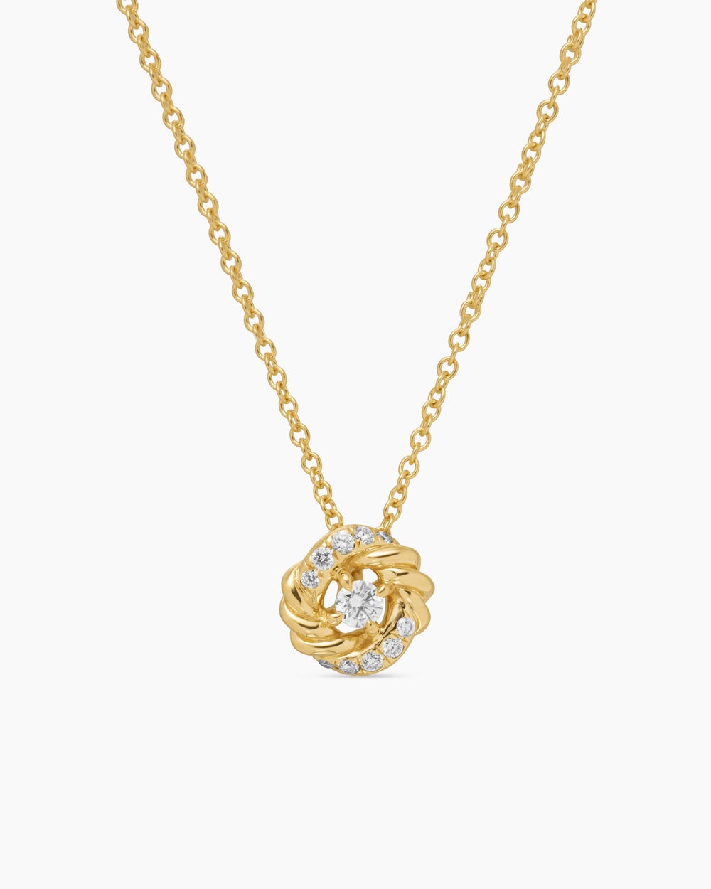 Womens Petite Infinity Pendant Necklace in 18ct Yellow Gold with Diamonds, 8mm