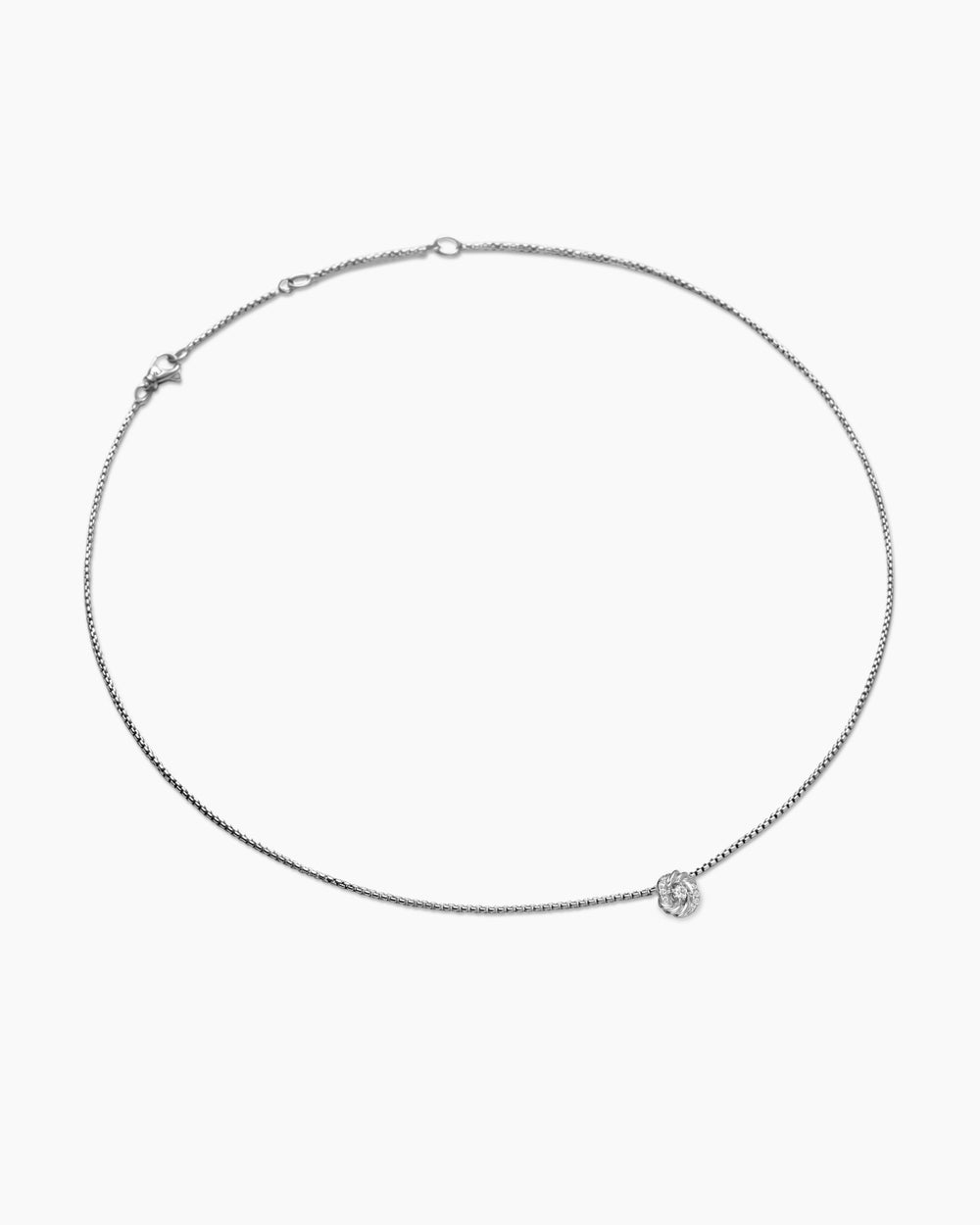 Womens Petite Infinity Pendant Necklace in Sterling Silver with Diamonds, 8mm