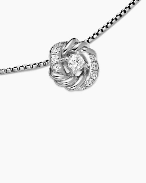 Womens Petite Infinity Pendant Necklace in Sterling Silver with Diamonds, 8mm
