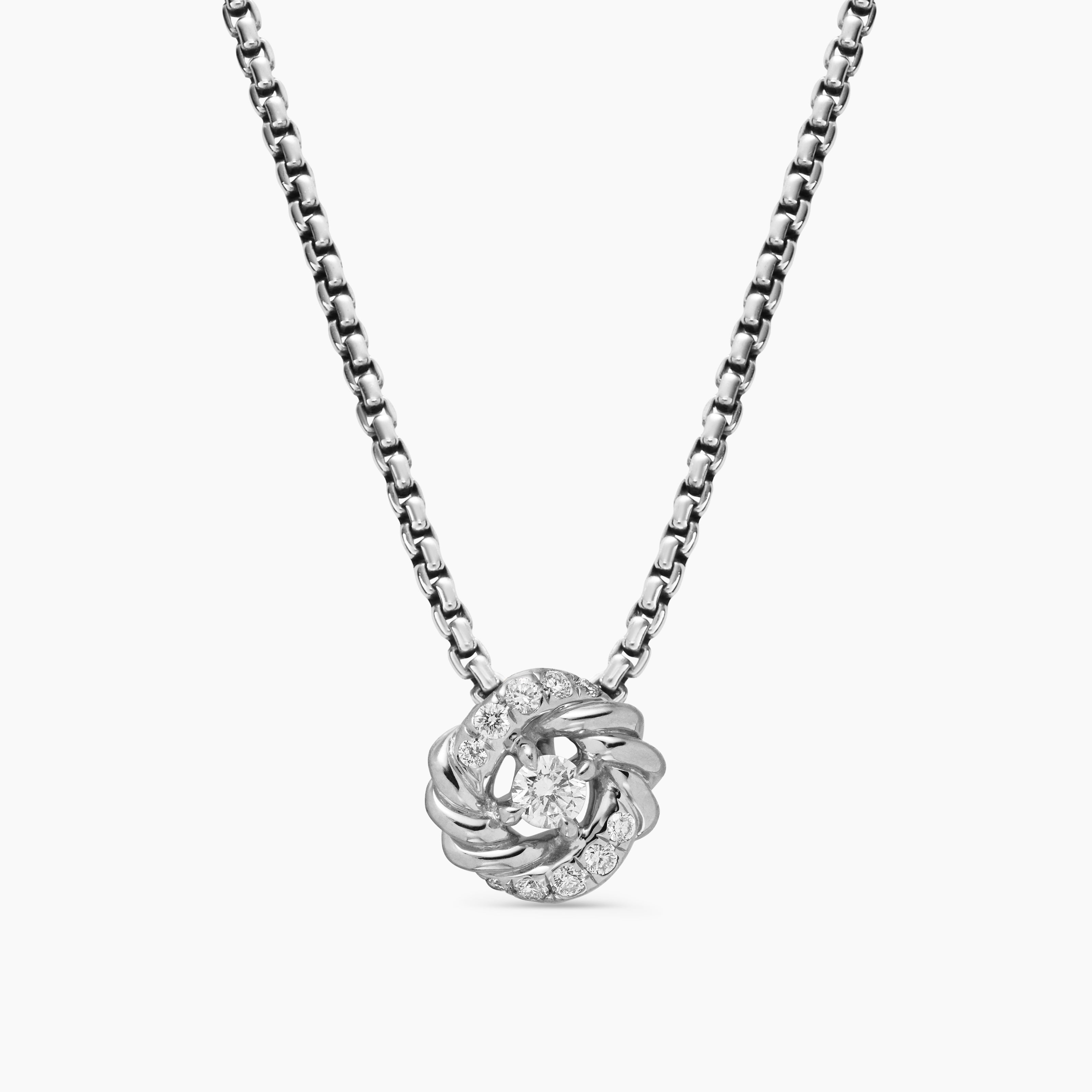 Womens Petite Infinity Pendant Necklace in Sterling Silver with Diamonds, 8mm