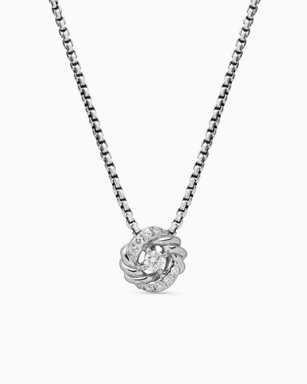 Womens Petite Infinity Pendant Necklace in Sterling Silver with Diamonds, 8mm