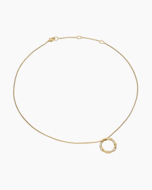 Womens Petite Infinity Pendant Necklace in 18K Yellow Gold with Diamonds, 18mm