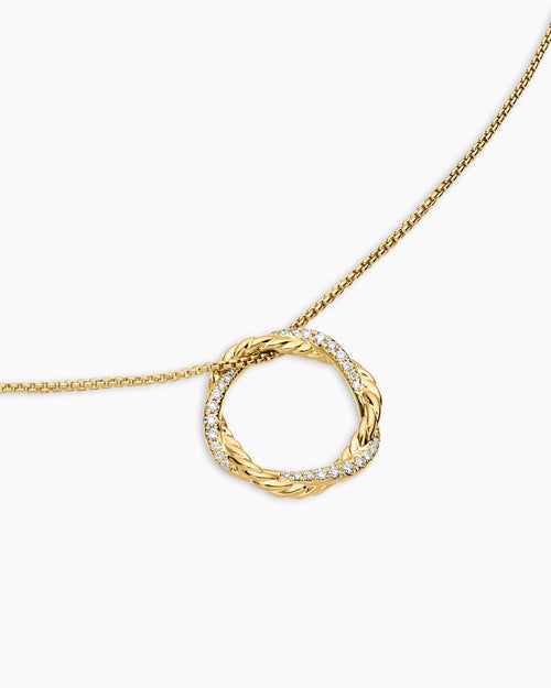 Womens Petite Infinity Pendant Necklace in 18K Yellow Gold with Diamonds, 18mm