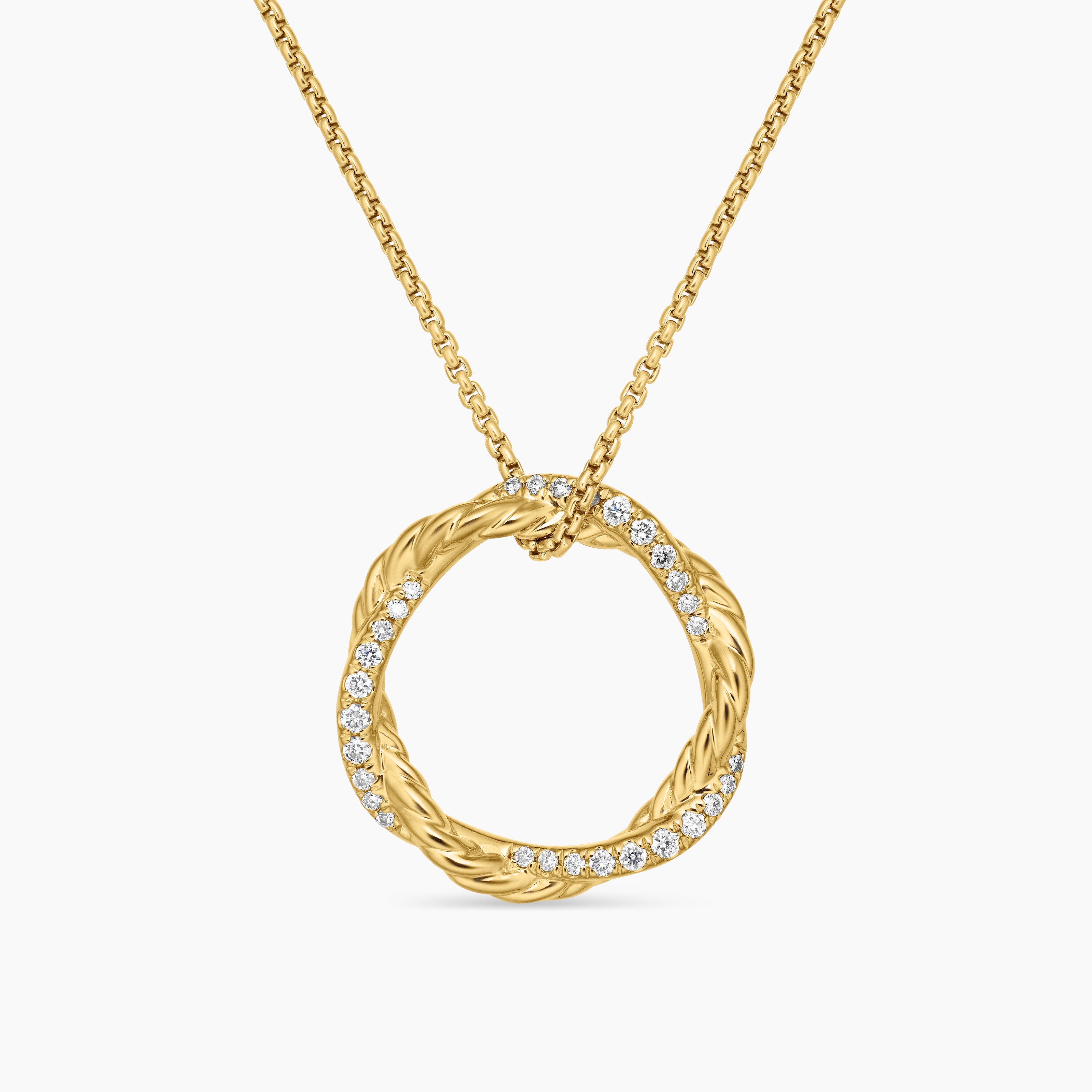 Womens Petite Infinity Pendant Necklace in 18K Yellow Gold with Diamonds, 18mm