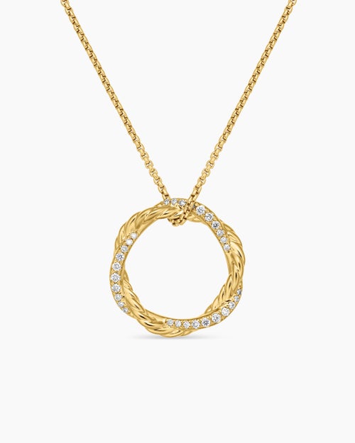 Womens Petite Infinity Pendant Necklace in 18K Yellow Gold with Diamonds, 18mm