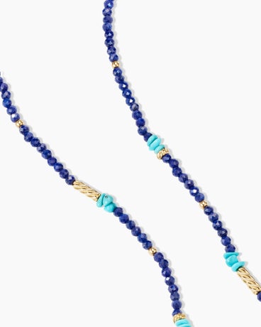 Color Bead Necklace in 18K Yellow Gold with Lapis and Turquoise, 4mm