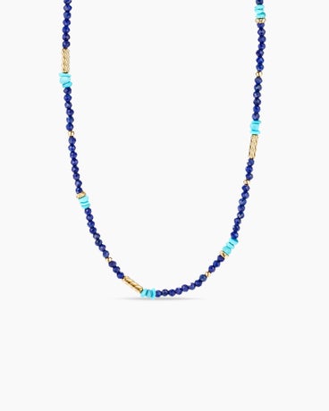 Colour Bead Necklace in 18K Yellow Gold with Lapis and Turquoise, 4mm