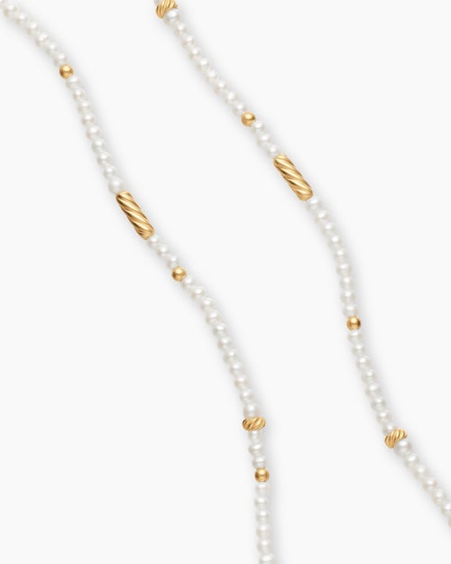 Womens Color Bead Necklace in 18K Yellow Gold with Pearls, 4mm
