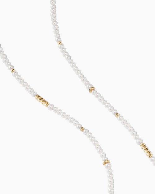 Womens Color Bead Necklace in 18K Yellow Gold with Pearls, 4mm
