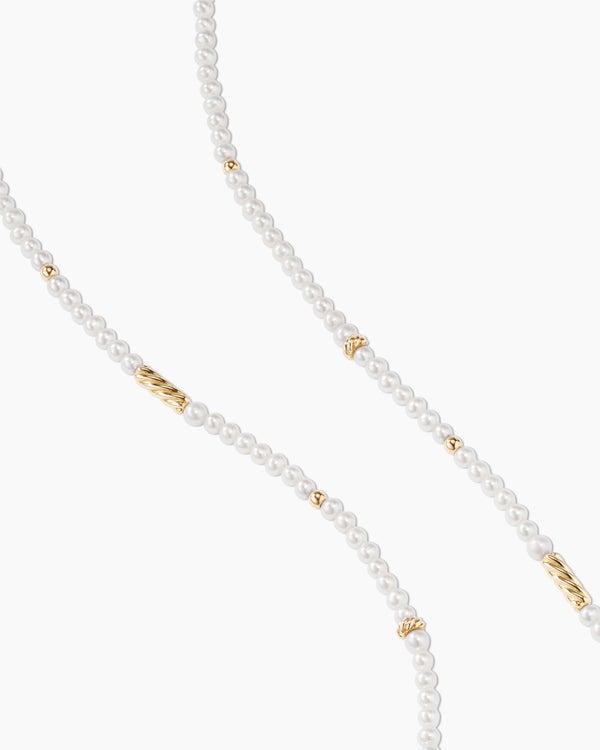 Color Bead Necklace in 18K Yellow Gold with Pearls, 4mm
