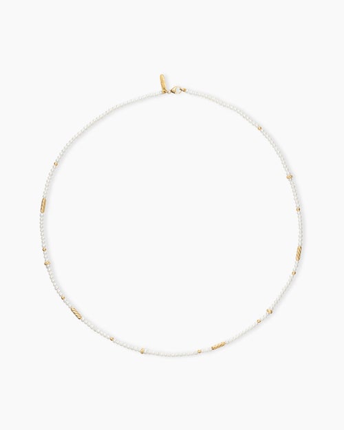 Womens Color Bead Necklace in 18K Yellow Gold with Pearls, 4mm