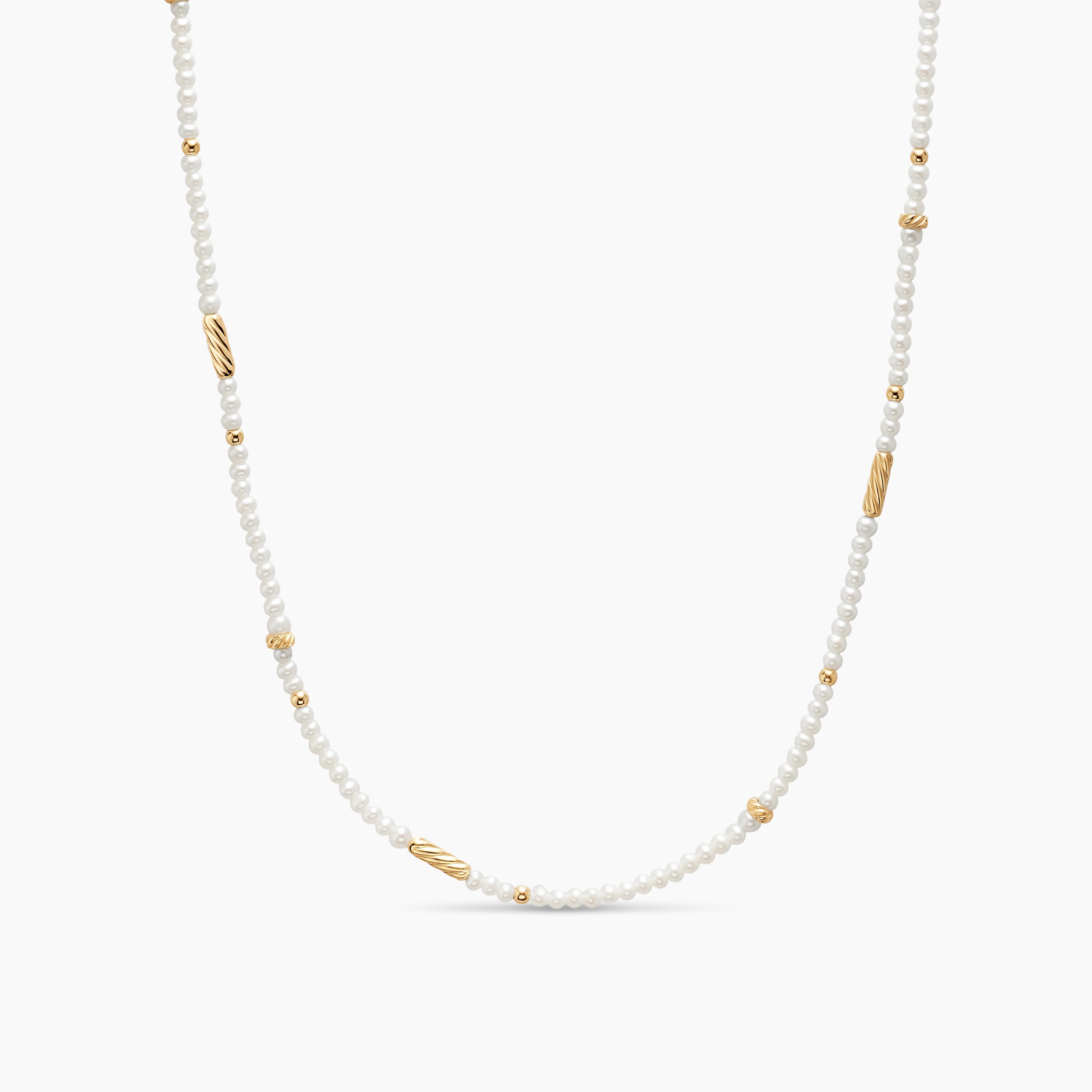 Womens Color Bead Necklace in 18K Yellow Gold with Pearls, 4mm
