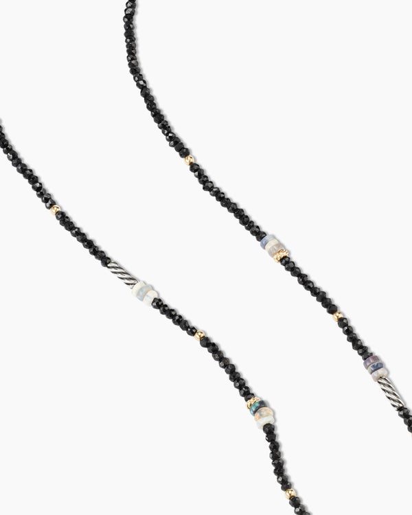 Color Bead Necklace in Sterling Silver with 18K Yellow Gold Accents, Black Onyx and Opal, 4mm