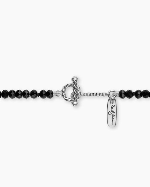 Womens Color Bead Necklace in Sterling Silver with 18K Yellow Gold Accents, Black Onyx and Opal, 4mm