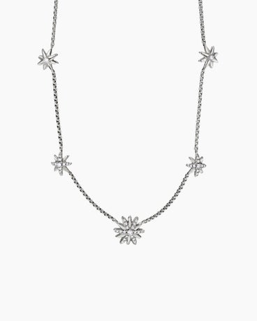 Starburst Station Chain Necklace in Sterling Silver with Diamonds, 9.5mm
