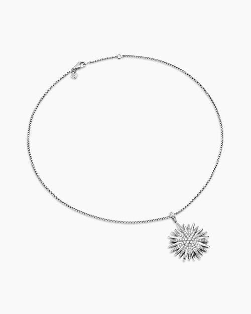 Womens Starburst Pendant in Sterling Silver with Diamonds, 32mm