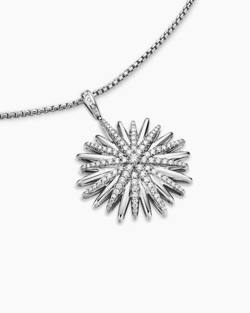 Womens Starburst Pendant in Sterling Silver with Diamonds, 32mm