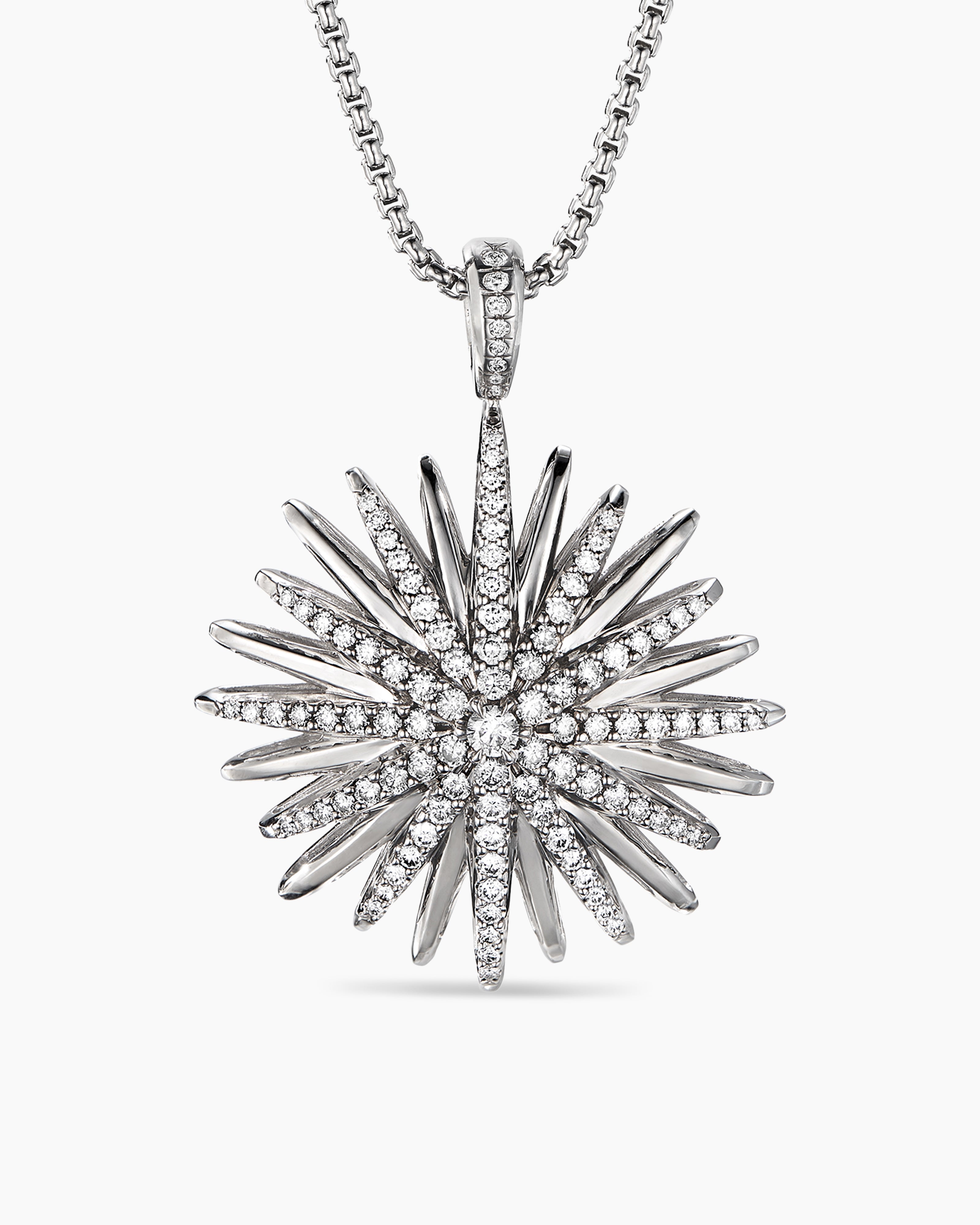 Starburst Pendant in Sterling Silver with Diamonds, 32mm | David