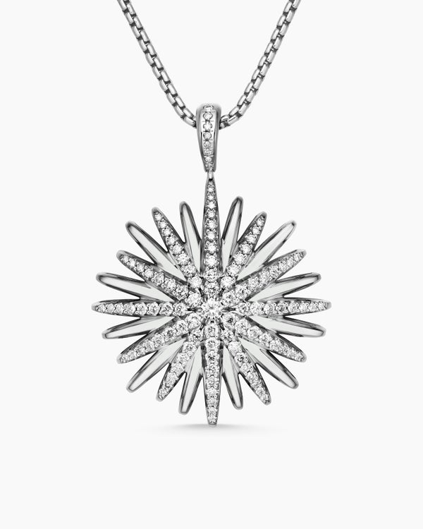 Starburst Pendant in Sterling Silver with Diamonds, 32mm