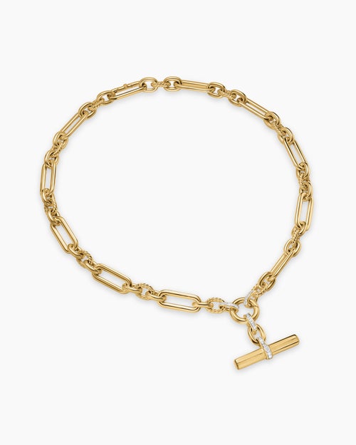Womens Lexington Chain Necklace in 18K Yellow Gold with Diamonds, 9.8mm