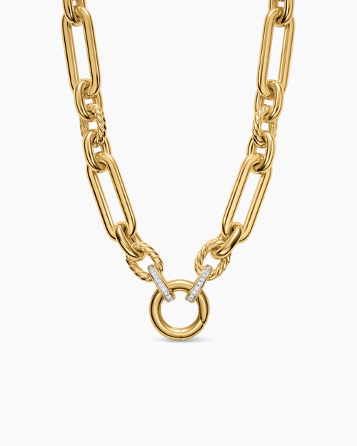Womens Lexington Chain Necklace in 18K Yellow Gold with Diamonds, 9.8mm