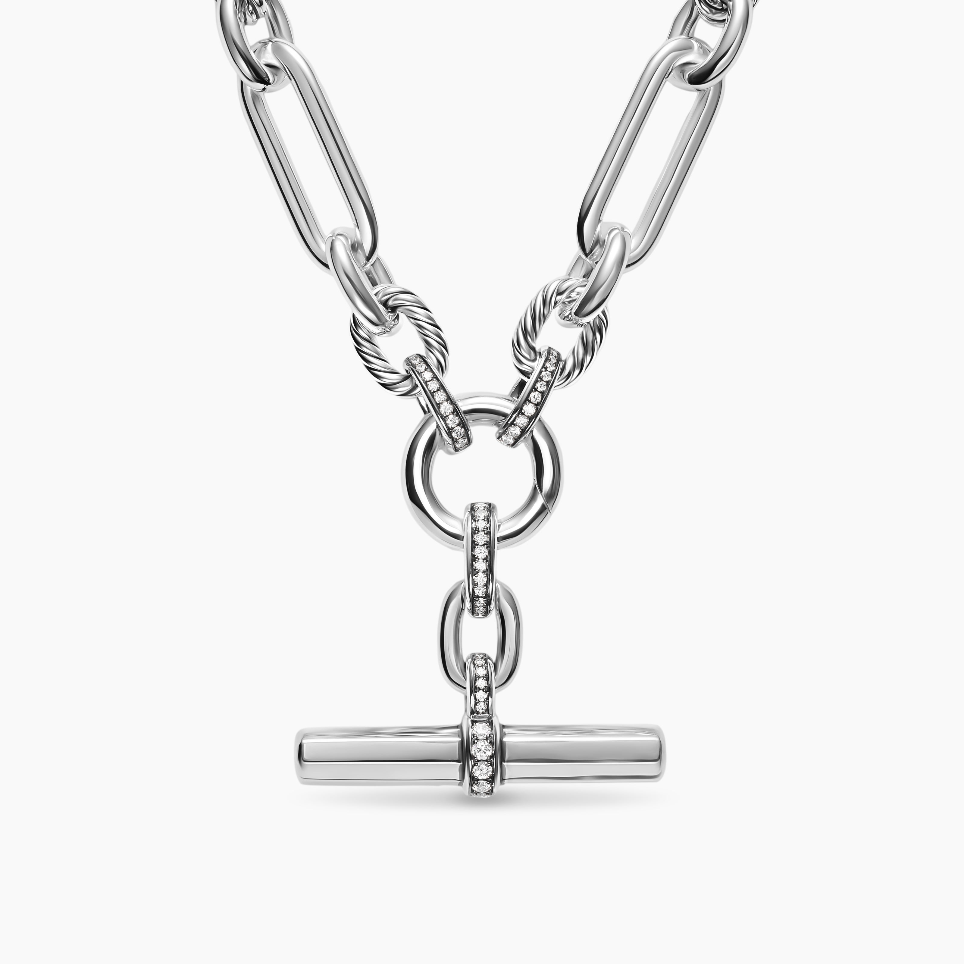 Womens Lexington Chain Necklace in Sterling Silver with Diamonds, 9.8mm