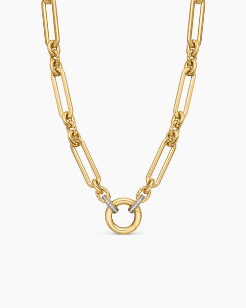 Womens Lexington E/W Chain Necklace in 18K Yellow Gold with Diamonds, 6.5mm