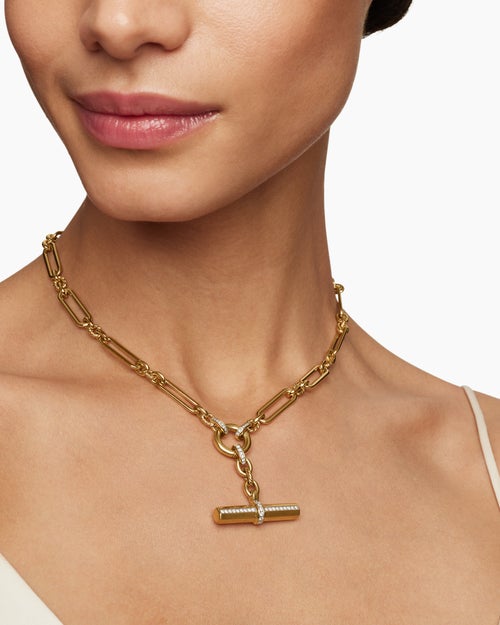 Womens Lexington E/W Chain Necklace in 18K Yellow Gold with Diamonds, 6.5mm