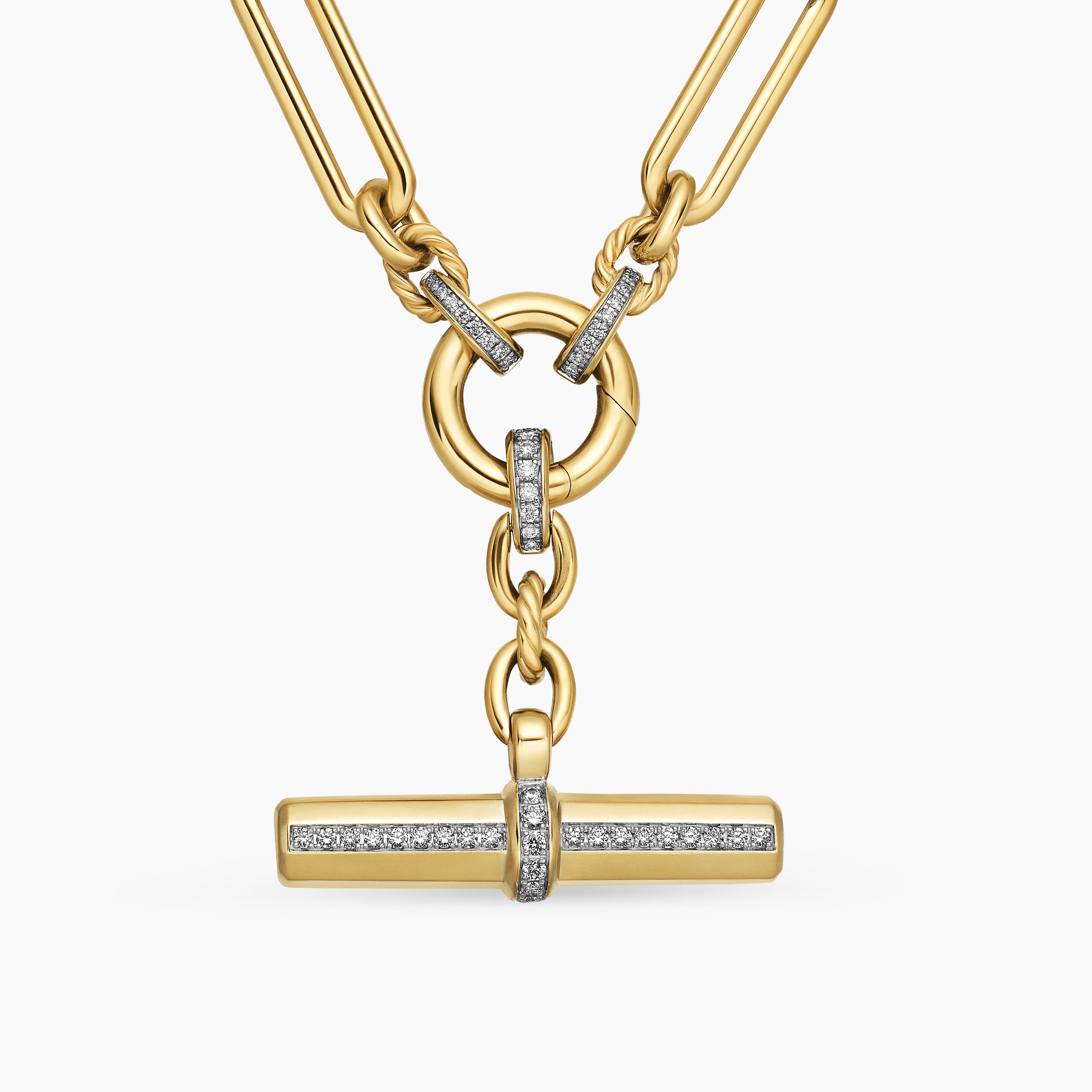Womens Lexington E/W Chain Necklace in 18K Yellow Gold with Diamonds, 6.5mm