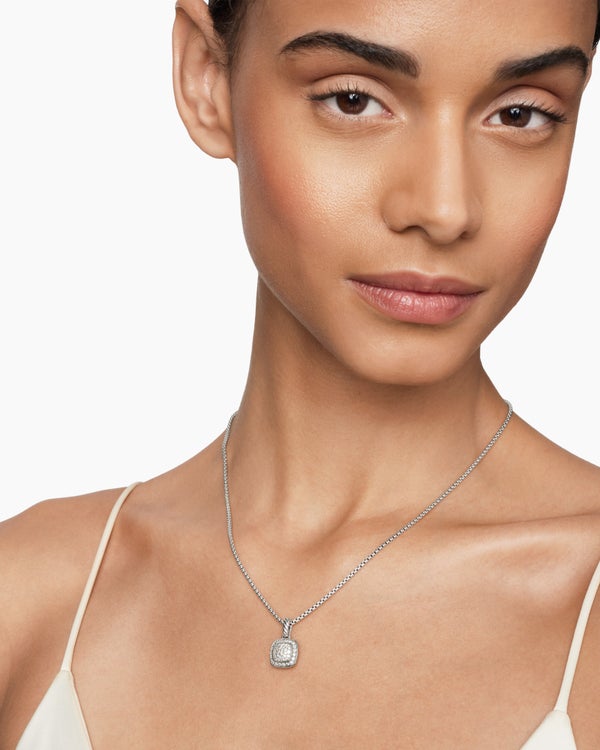 Petite Albion® Pendant Necklace in Sterling Silver with Pavé Diamonds, 7mm