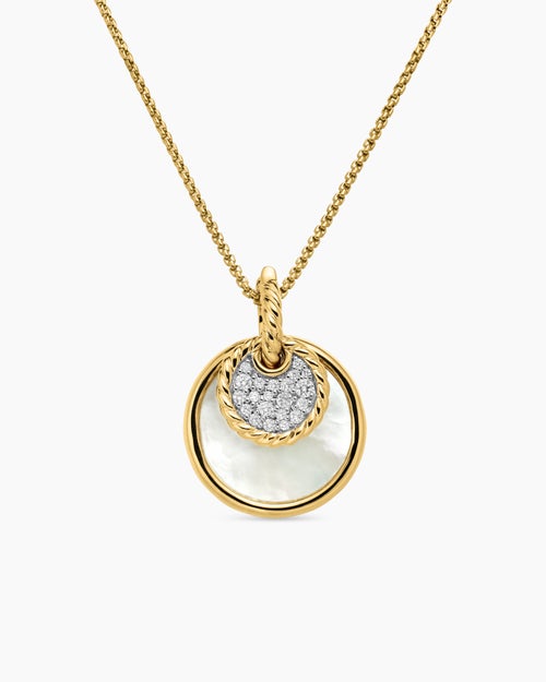 Womens DY Elements® Convertible Pendant Necklace in 18K Yellow Gold with Diamonds and Black Onyx Reversible to Mother of Pearl, 21.5mm