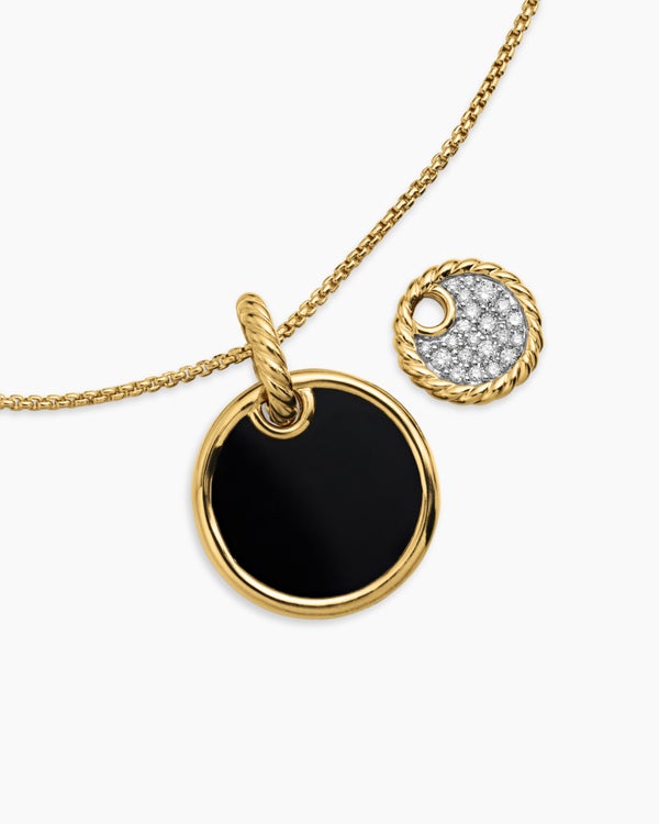 DY Elements® Convertible Pendant Necklace in 18K Yellow Gold with Diamonds and Black Onyx Reversible to Mother of Pearl, 21.5mm