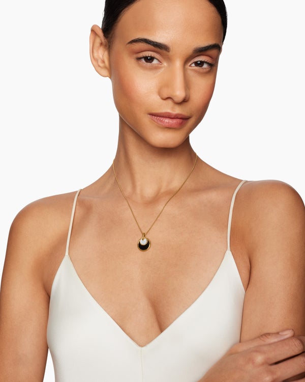 DY Elements® Convertible Pendant Necklace in 18K Yellow Gold with Diamonds and Black Onyx Reversible to Mother of Pearl, 21.5mm