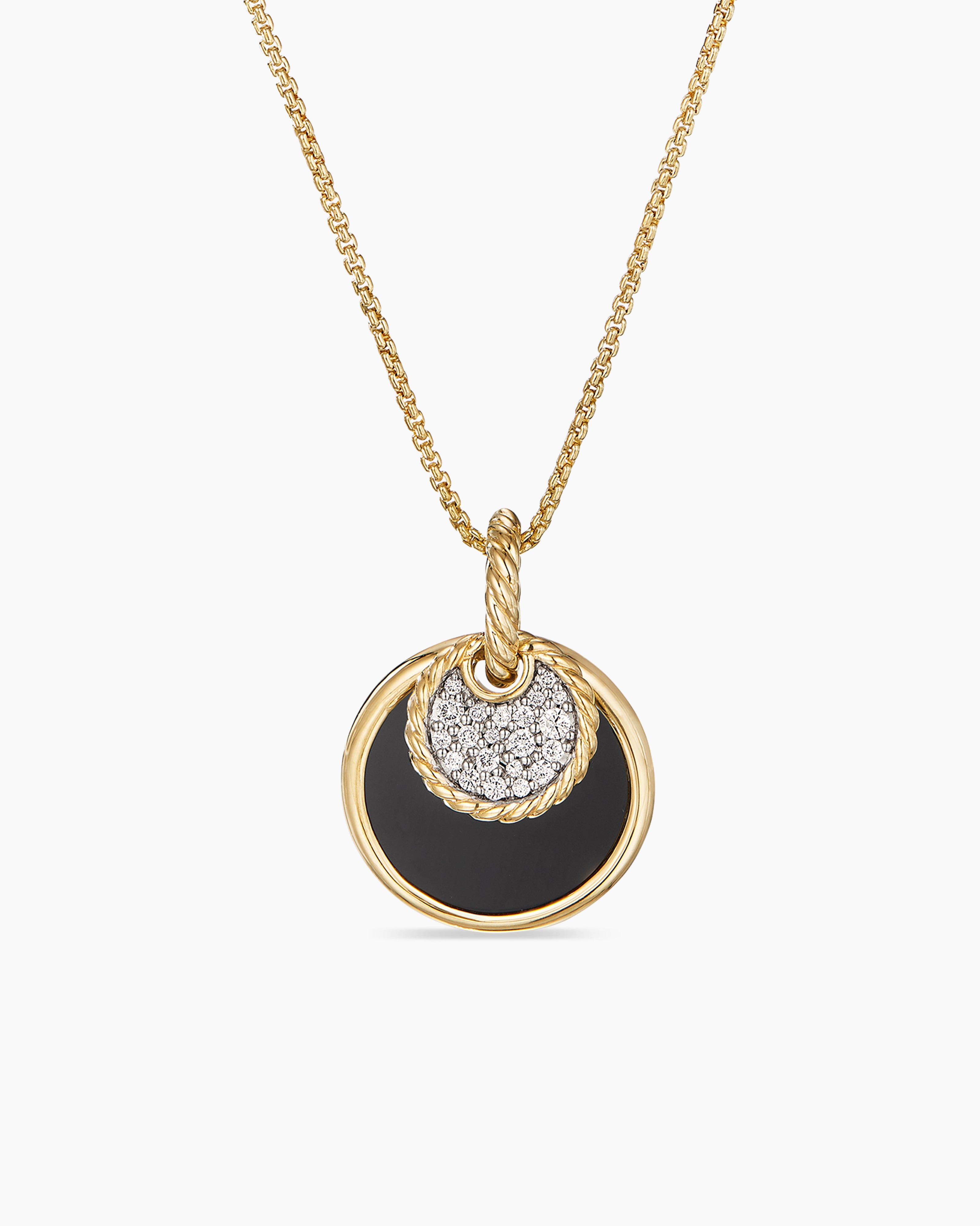 Onyx and White Mother Of Pearl Yellow Gold Yin Yang Pendant Necklace