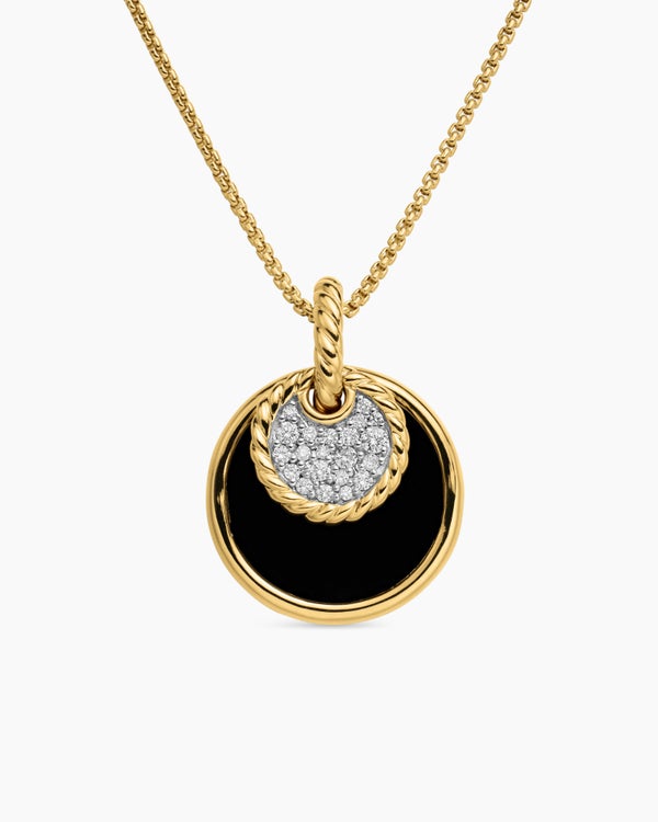 DY Elements® Convertible Pendant Necklace in 18K Yellow Gold with Diamonds and Black Onyx Reversible to Mother of Pearl, 21.5mm