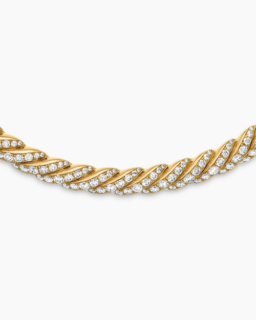 Womens Sculpted Cable Flex Necklace in 18K Yellow Gold with Diamonds, 7.5mm