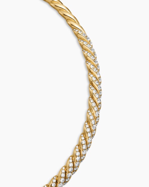 Womens Sculpted Cable Flex Necklace in 18K Yellow Gold with Diamonds, 7.5mm