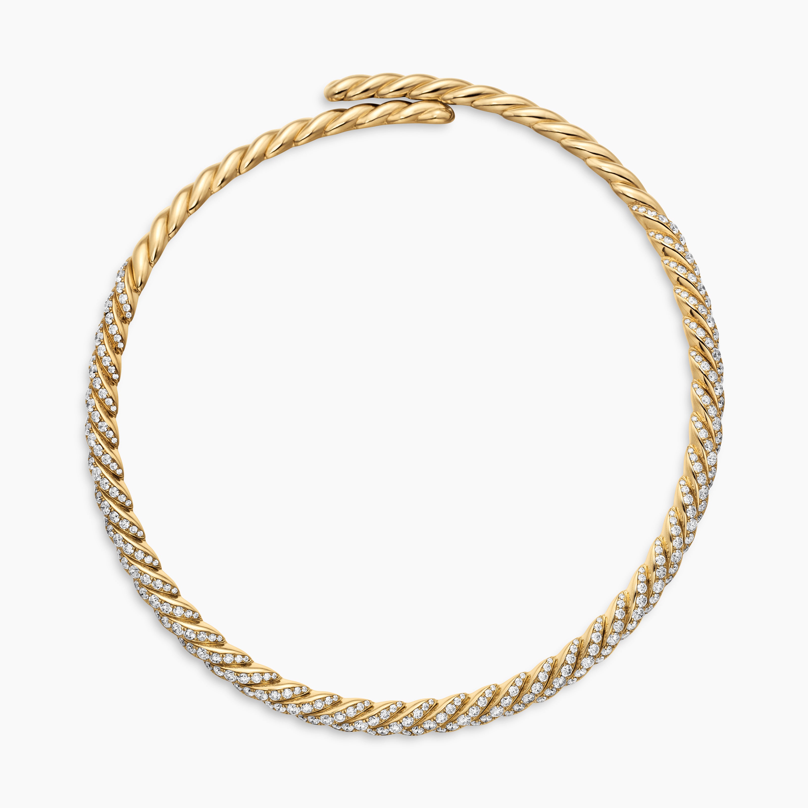 Womens Sculpted Cable Flex Necklace in 18K Yellow Gold with Diamonds, 7.5mm