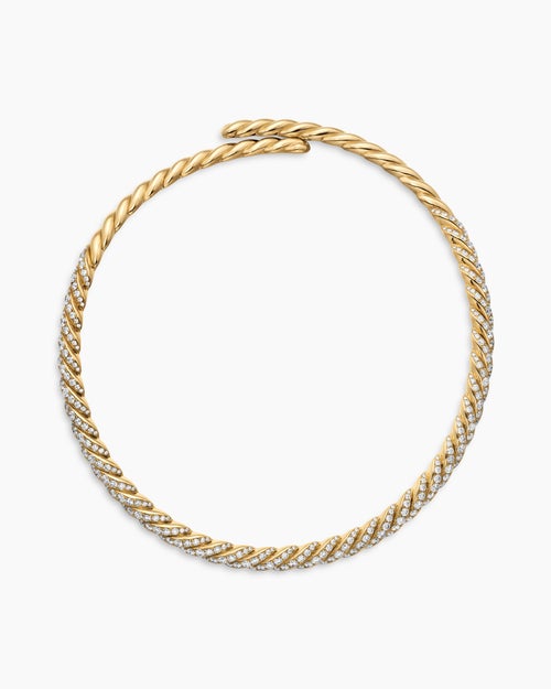 Womens Sculpted Cable Flex Necklace in 18K Yellow Gold with Diamonds, 7.5mm