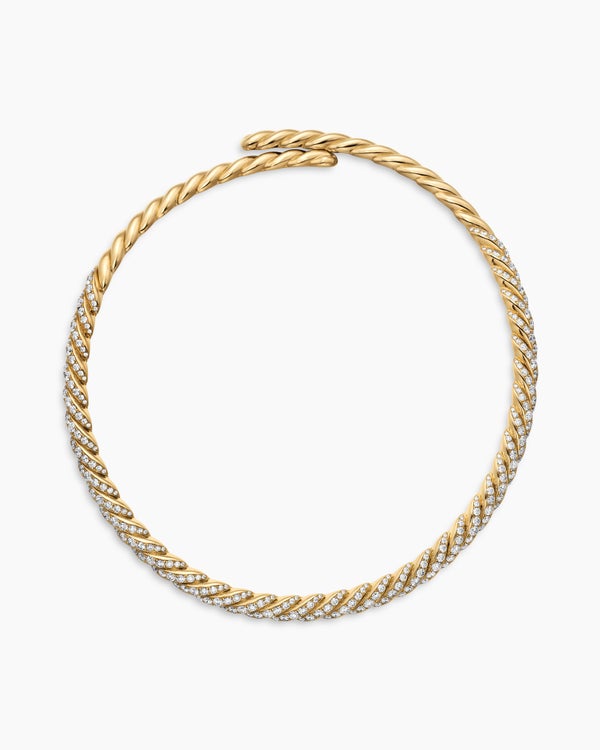 Sculpted Cable Flex Necklace in 18K Yellow Gold with Diamonds, 7.5mm
