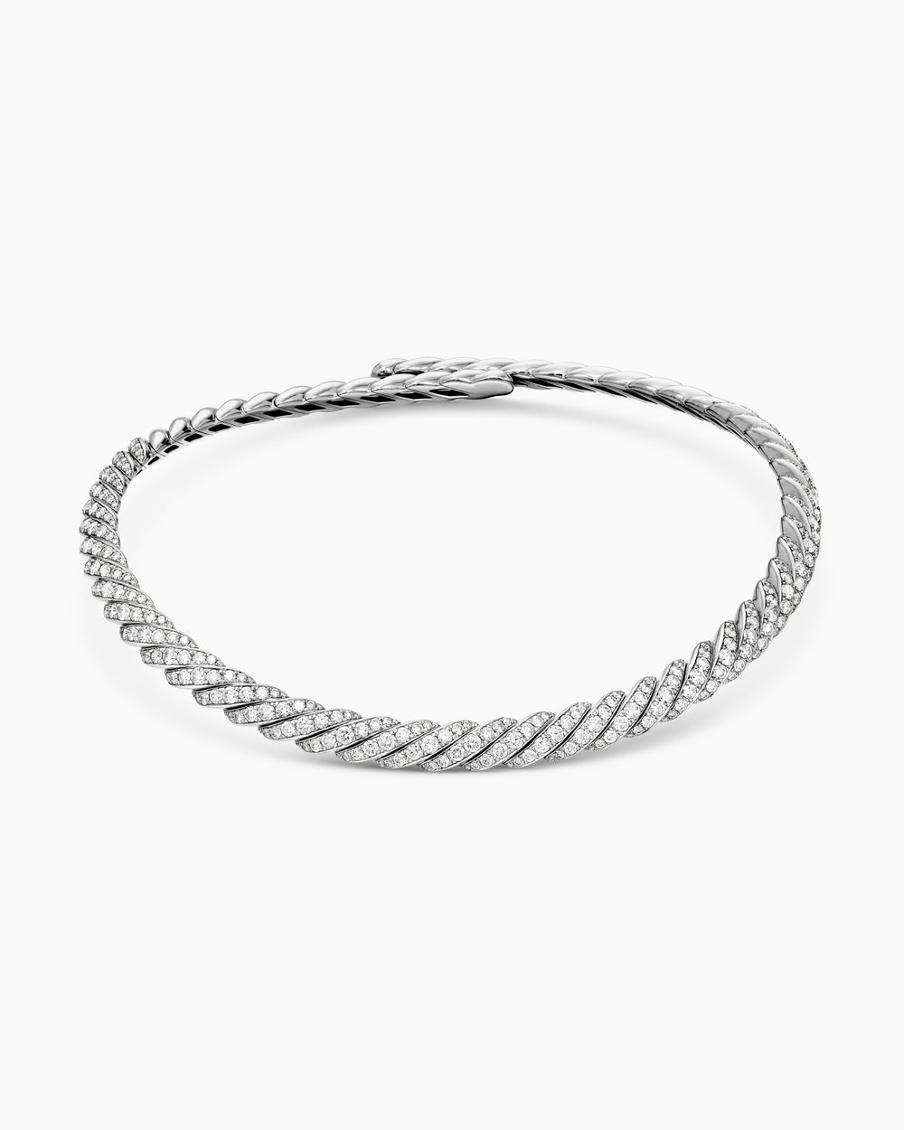 Womens Sculpted Cable Flex Necklace in 18K White Gold with Diamonds, 7.5mm