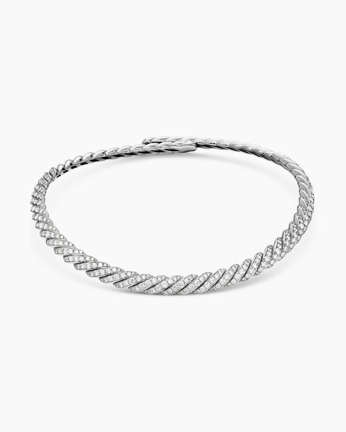 Womens Sculpted Cable Flex Necklace in 18K White Gold with Diamonds, 7.5mm