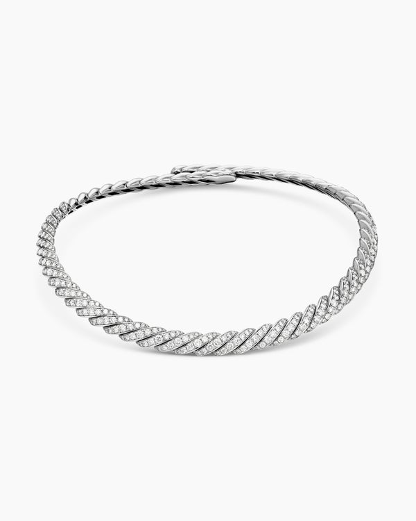 Sculpted Cable Flex Necklace in 18K White Gold with Diamonds, 7.5mm