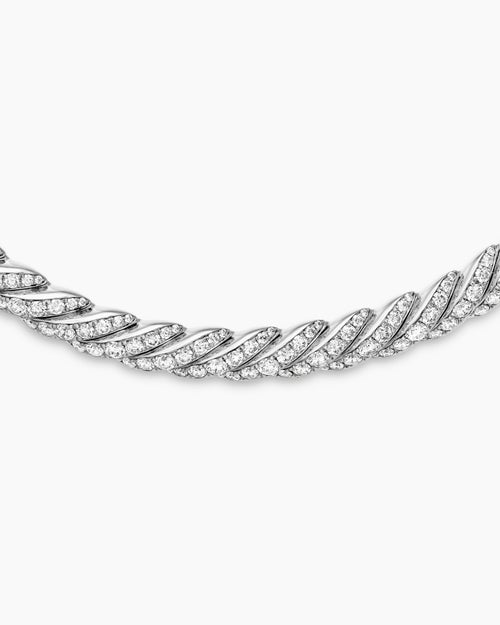 Womens Sculpted Cable Flex Necklace in 18K White Gold with Diamonds, 7.5mm
