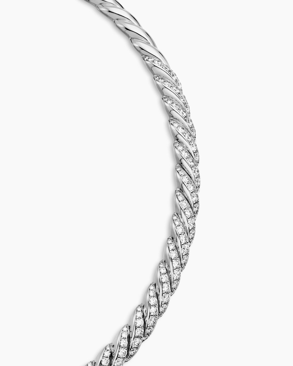 Womens Sculpted Cable Flex Necklace in 18K White Gold with Diamonds, 7.5mm